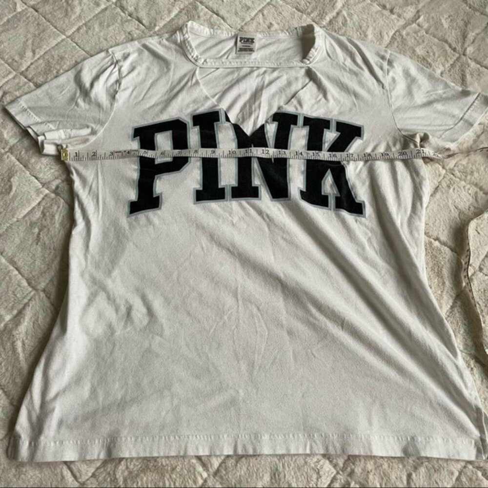 Victoria's Secret PINK | White Logo Cut Out Campus Crew Tee | Size Medium - Picture 11 of 12